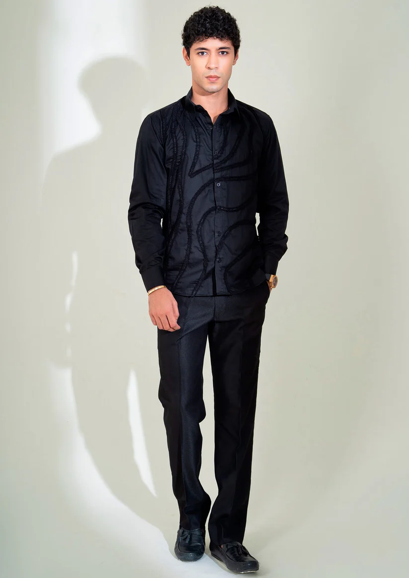 Black Fringe Lace Shirt For Men
